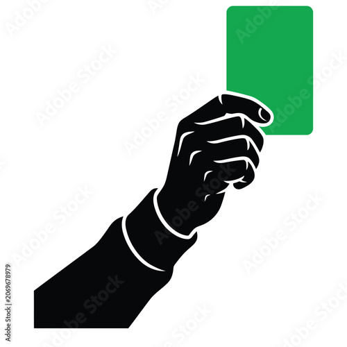 Quadro su tela Silhouette Hand Holding Up a Green Card Vector Illustration