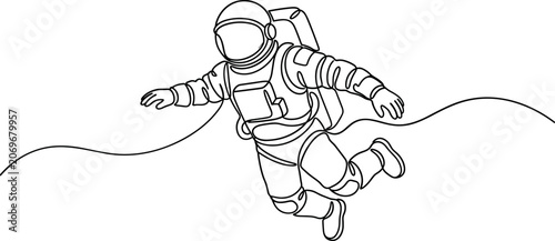 Εκτύπωση καμβά Continuous single line drawing of an astronaut floating in outer space