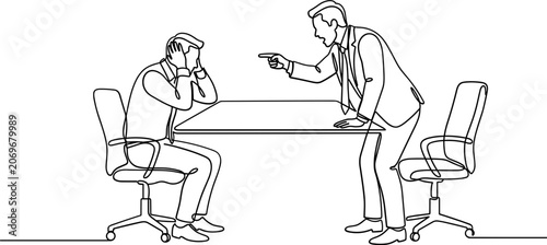 Tableau sur toile Continuous line drawing of an angry boss reprimanding an employee in the office