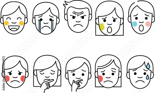 Tableau sur toile Sad face icon with blushing cheeks representing sadness and depression
