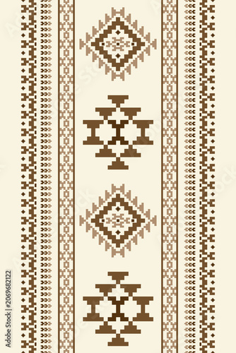 Southwest native seamless pattern ethnic tribal Aztec pixel art geometric Navajo Native American fabric earth tone design vector for textile printing