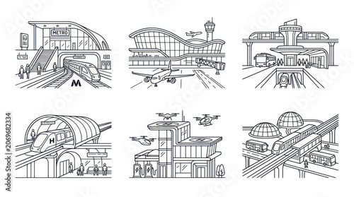 Modern Transportation Hubs: Metro, Airport, Train, Drone Station