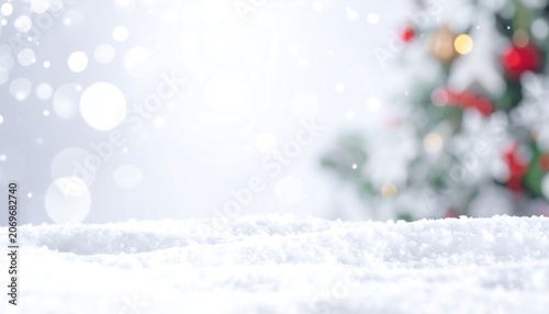 Snowy Winter Background with Bokeh Lights for Holiday Greeting Cards