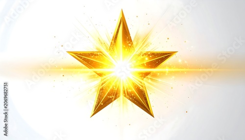 Golden Star Shining with Radiant Light Burst and Sparkling Particles
