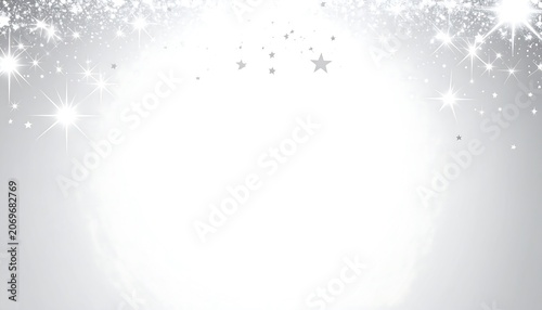 Sparkling Silver Background with Magical Stars and Bokeh Light Effect