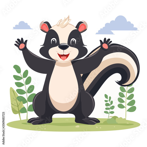 Cartoon Skunk in Forest Scene Vector Illustration