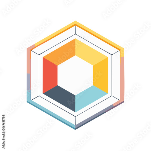 Colorful hexagonal prism vector icon
