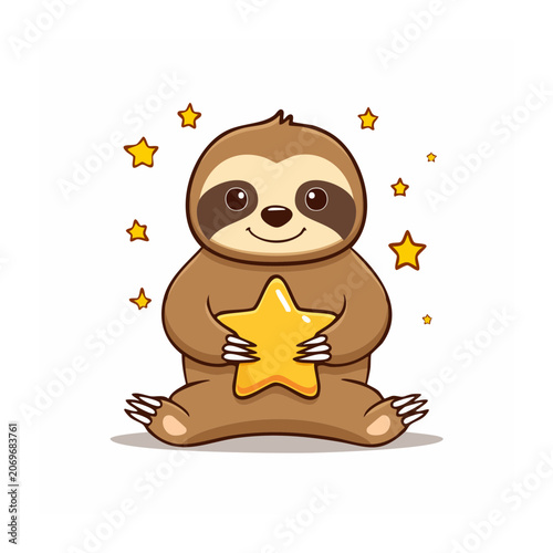 Cute cartoon sloth holding a star