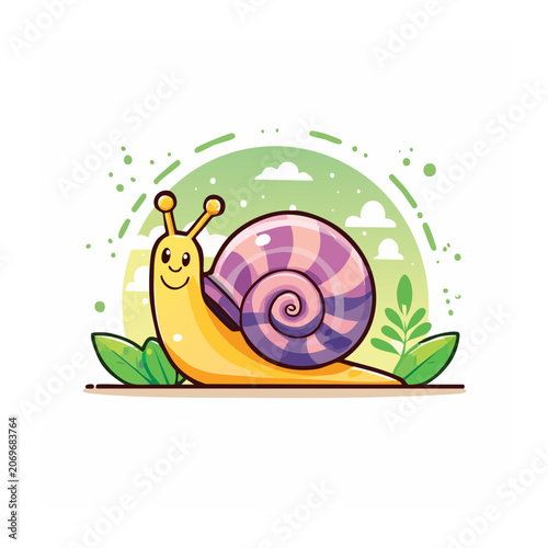 Cute cartoon snail with colorful shell illustration