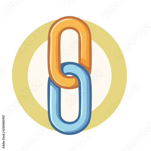 Two linked paperclips in orange and blue