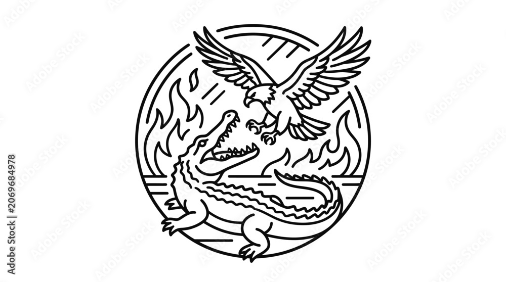 Obraz premium Dragon fighting with a bird creature.