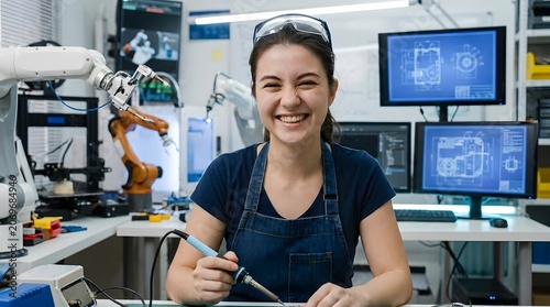 Engineer Soldering Circuit Board in Modern Robotics Development Lab