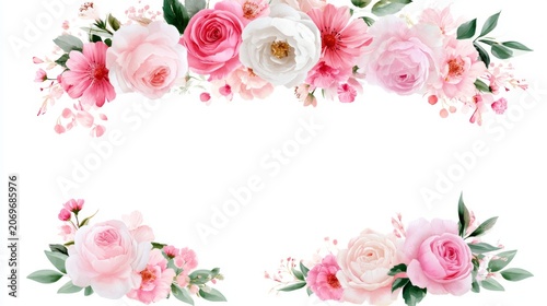 Pastel floral decorative frame with roses and leaves for romantic vintage design