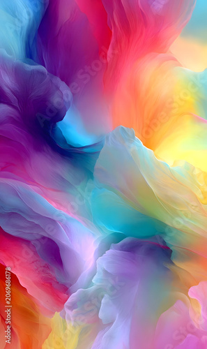 Abstract Colorful Rainbow Background with Swirling Smoke Clouds Vibrant Light Fractal Texture Dynamic Spectrum Waves and Artistic Wallpaper Design