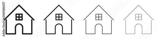 Fotografie Minimalist house line icons set with varying stroke thickness