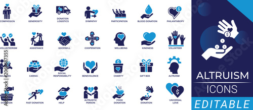 Foto Altruism Solid Icon Set, charity, donation, kindness, volunteer, help, Glyphs fo