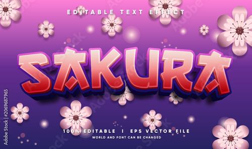 Sakura cherry blossom 3D text effect vector template with modern style