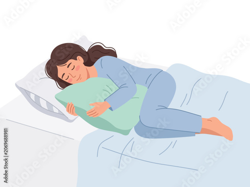 women person sleeping hugging a white pillow