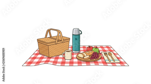 picnic basket with fruit utensils