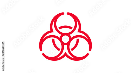 Red biohazard symbol on white background clean design
