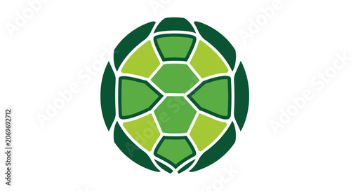 Stylized circular green turtle shell emblem design.
