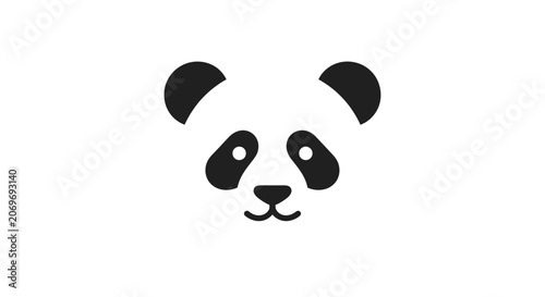 Minimalist black and white panda face illustration icon.