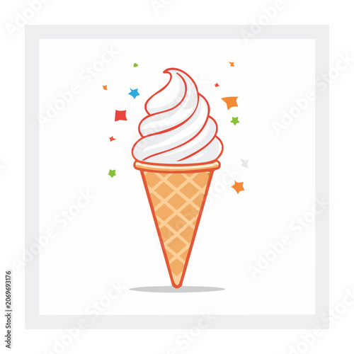 Soft Serve Ice Cream in Waffle Cone Vector Illustration