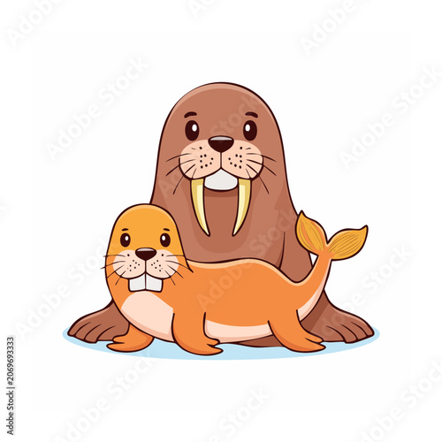 Cartoon Walrus and Seal Illustration