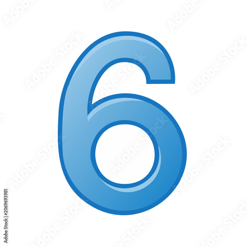 Blue Number Six Vector Icon