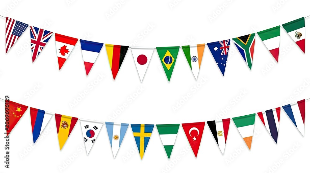 Obraz premium Vibrant international football world cup banner with diverse country flags