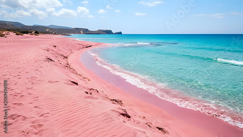 Stunning pink sand beach with turquoise water in crete, greece elafonisi beach is a famous travel destination with unique pink sand, crystal clear sea, and a beautiful coastline