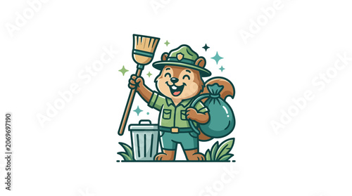 happy squirrel cleaning environment