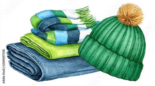 Cozy Green Beanie and Soft Textiles for Winter Relaxation