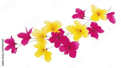 Colorful Flower Arrangement with Pink and Yellow Blooms on White Background