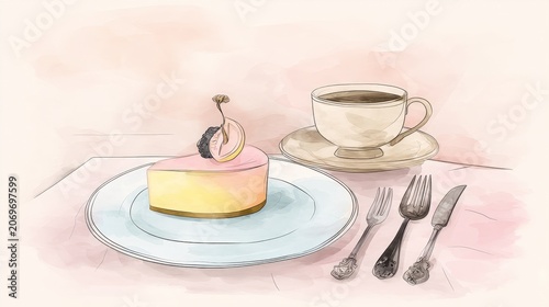Elegant Dessert and Coffee Scene with Delicate Forks and Spoon