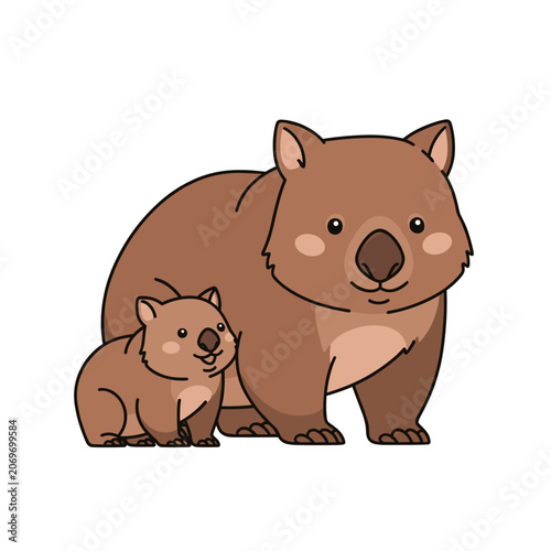 Mother Wombat with Baby Character Illustration