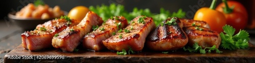 Assorted grilled meats, Turkish style Vegetables included , chicken, high angle