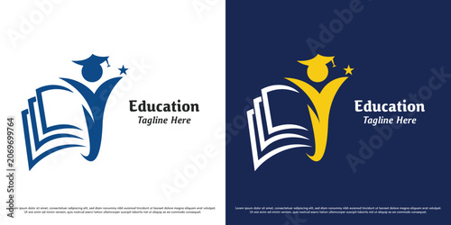 Student academic logo design illustration vector. Studying person silhouette. Mentor symbol icon.
