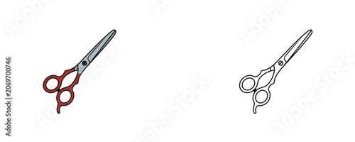 Bilde på lerret Styling scissors cartoons in flat color and black line styles representing steel