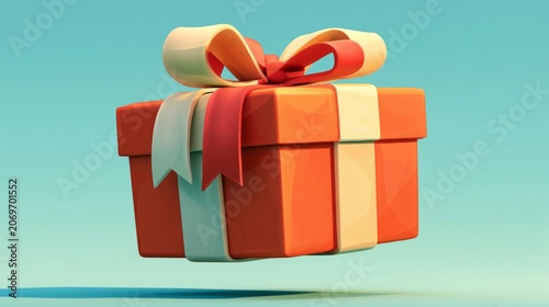 Colorful Gift Box Suspended in Midair with Bright Ribbons and a Vibrant Background for Festive Celebrations