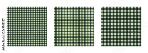Green Gingham Seamless Pattern Set, Rustic Farmhouse Plaid Backgrounds for Textile Design, Country Style Checkered Fabric Prints for Scrapbooking and Wrapping Paper