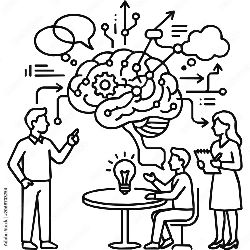 Obraz premium Collaboration - Collaborative Brainstorming and Creative Thinking for Innovation through Teamwork and a New Business Idea during a Strategy Meeting