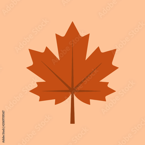 A single orange maple leaf illustration on a peach background