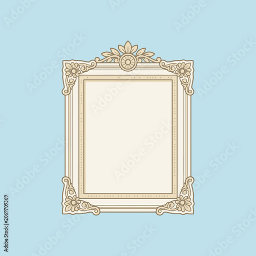 An ornate vintage picture frame on a blue background