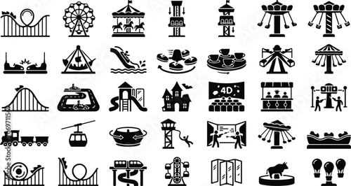 Canvastavla Amusement park ride and carnival attraction black icon set