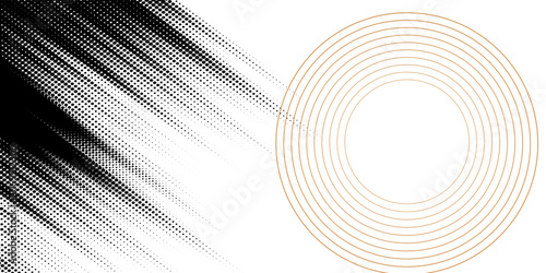 Photos Grayscale halftone dot pattern creating a retro pop art background with diagonal gradient and textured overlay