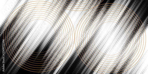 Schilderij op canvas Grayscale halftone dot pattern creating a retro pop art background with diagonal gradient and textured overlay