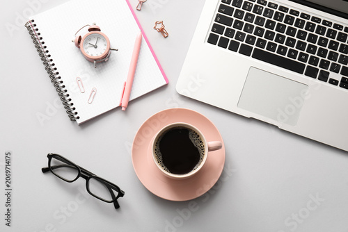 Cup of coffee, laptop and e...