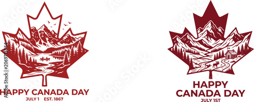 Canada day graphic designs maple leaf with wilderness scenes for patriotic celebrations