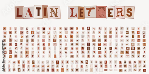 Fotografie Latin Letters ransom note alphabet collection, vintage collage style typography